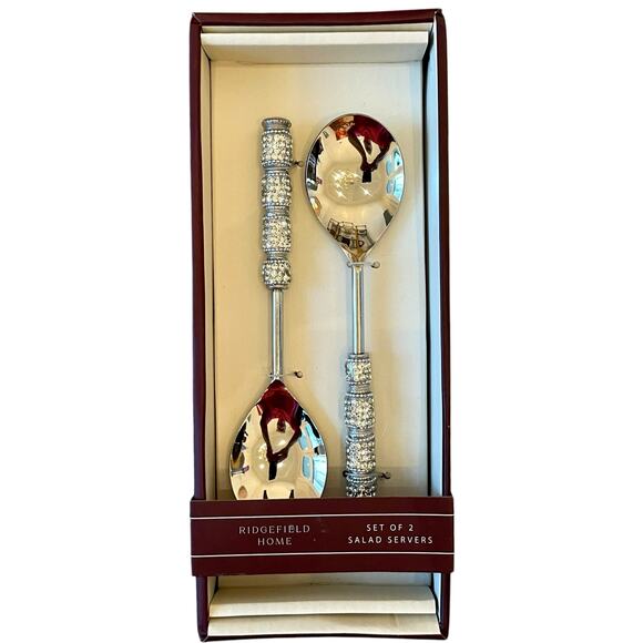 Ridgefield Home Silver Rhinestone Salad Serving Spoons Set of 2 Holiday Glam New - Picture 6 of 7